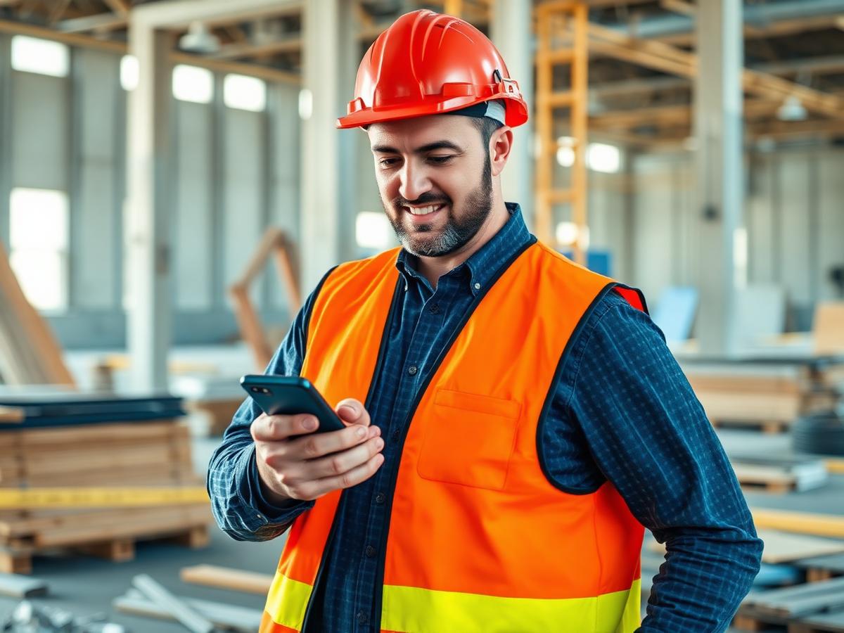 Construction crew member using the See Job Run app on-site